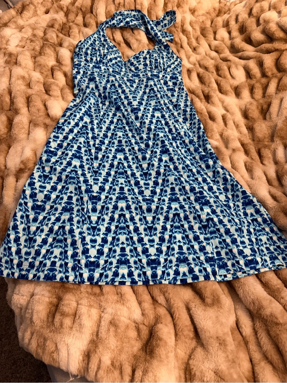 Athleta Blue and White Patterned Halter Dress